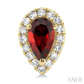 5x3 MM Pear Shape Garnet and 1/8 Ctw Single Cut Diamond Halo Semi-Precious Stud Earrings in 14K Yellow Gold